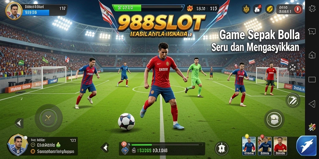 Tampilan gameplay mengasyikkan di 988SLOT dengan aksi sepak bola seru.