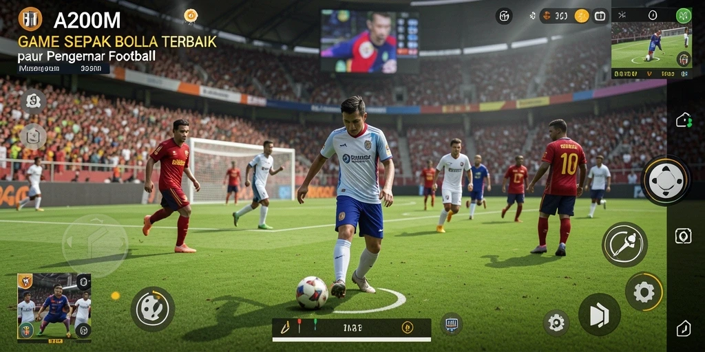 Tampilan menarik dari gameplay sepak bola A200M di perangkat mobile.