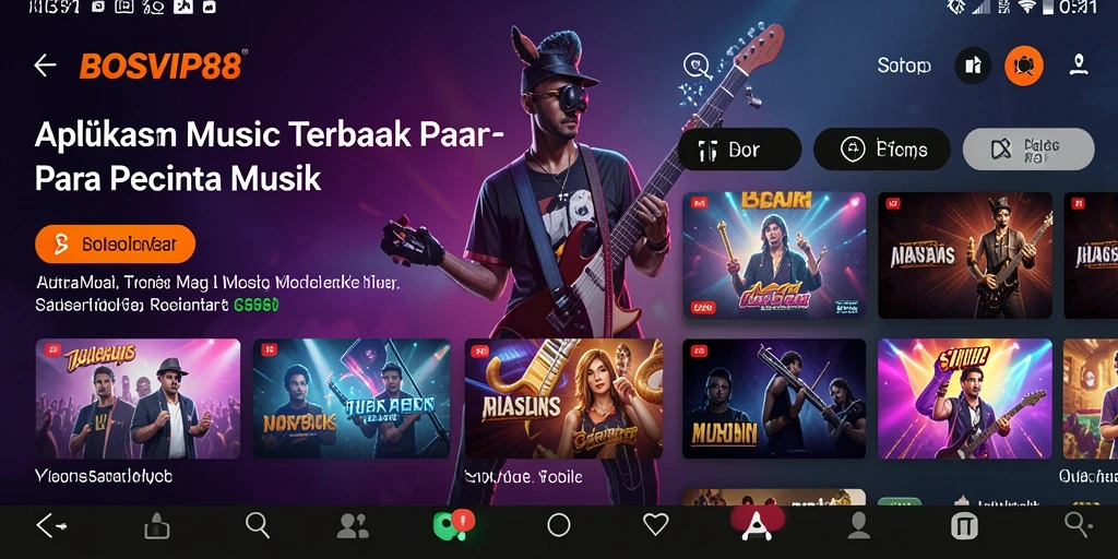 Tampilan screenshot BOSVIP88 menampilkan antarmuka aplikasi musik yang menarik.