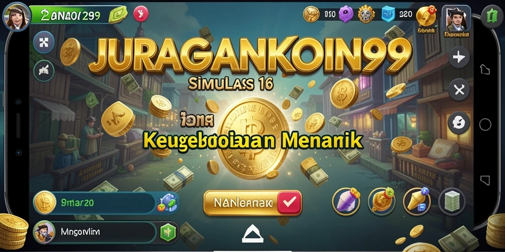 Screenshot utama JURAGANKOIN99 menampilkan antarmuka pengguna yang menarik dengan grafis simulasi keuangan.