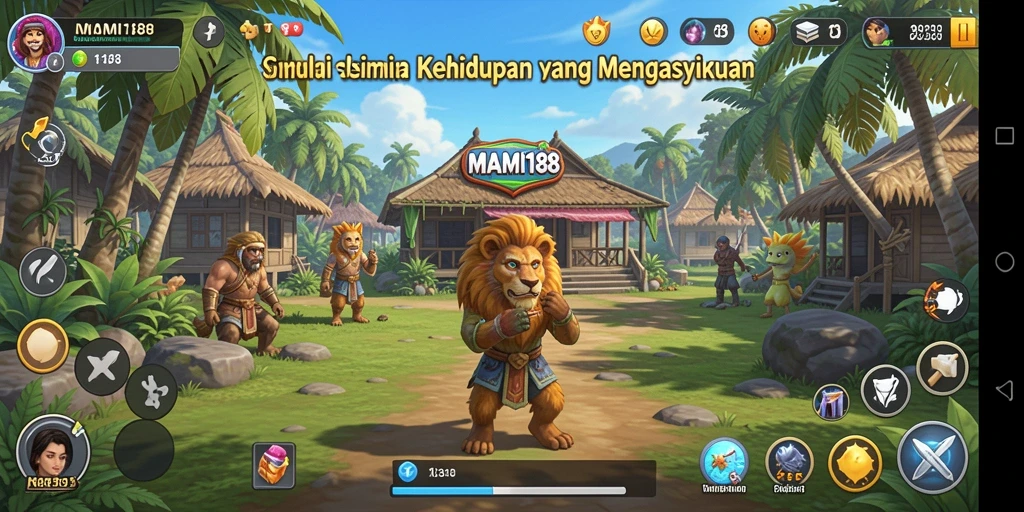 Screenshot MAMI188 yang menunjukkan interaksi karakter dalam permainan.