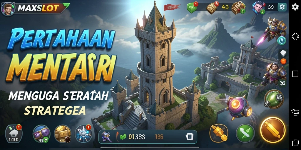 Tampilan gameplay menegangkan di MAXSLOT saat mempertahankan menara.