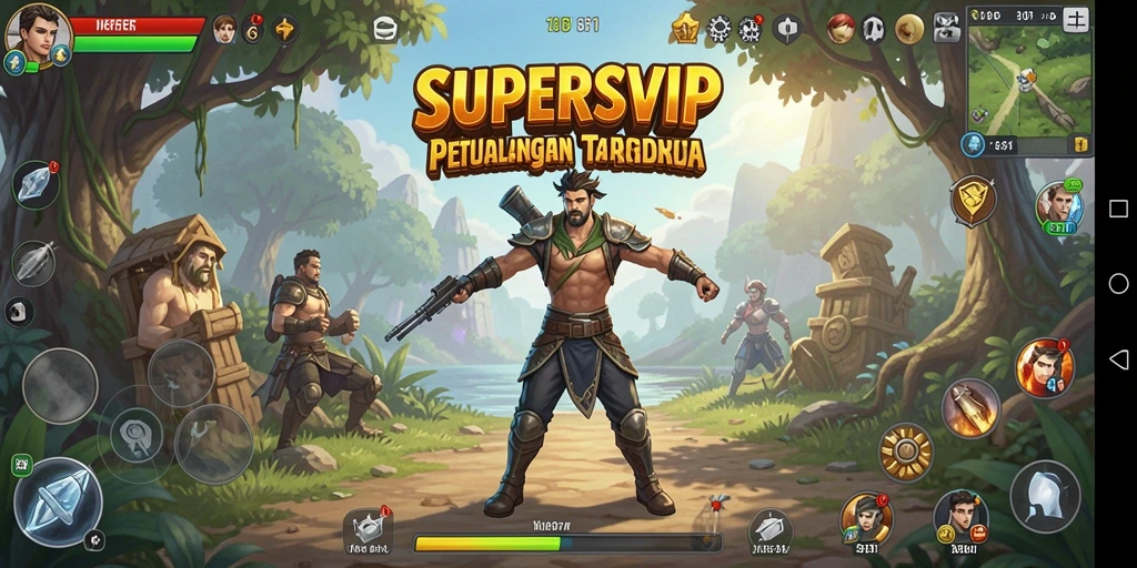 Tampilan gameplay SUPERSVIP yang penuh warna dan petualangan seru.